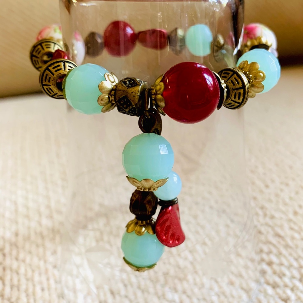 Vintage LBVYR Bracelet ~Ceramic, Agate Glass Beads